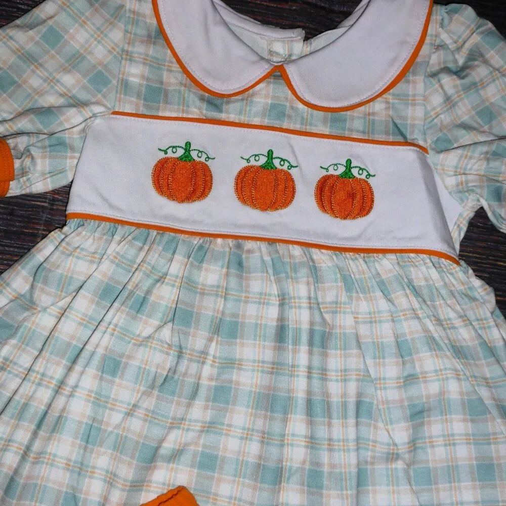 Boutique Pumpkin Plaid Tunic & Shorts Girls Outfit Set